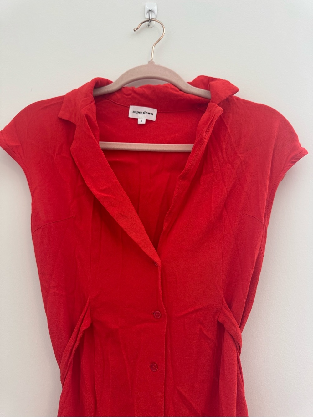 Superdown Red Button Down Front Cap Sleeve Dress - Picture 3 of 7